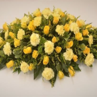 Funeral Flowers Coffin Spray Yellow and White Roses and Carnations 1