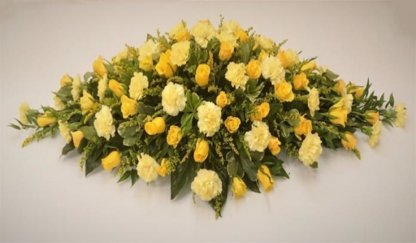Funeral Flowers Coffin Spray Yellow and White Roses and Carnations 1