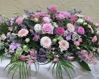Funeral Flowers Roses Asters Delphiniums and Gerberas Coffin Spray 1