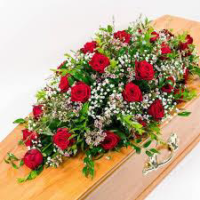 Funeral Flower Red Rose and Gypsophilia Coffin Spray 1