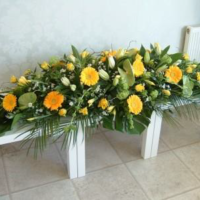 Funeral Flowers Roses Sunflowers And Gerber Coffin Spray 1
