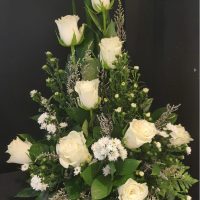 Funeral Sympathy White Roses and Michelmas Daisies Upright Arrangement