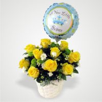 Baby Boy Yellow Roses in a Pot with Balloon