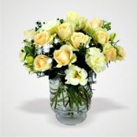 White Roses Carnations and Greens in a Vase