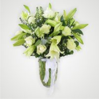 Funeral Sympathy Flower White Lilies and Roses in a Vase