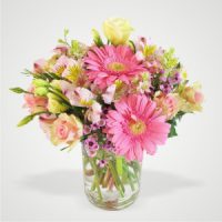 Pink Gerberas Carnations and Alstroemeria in a Vase