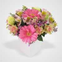 Pink Roses Gerberas and Alstroemeria in a Box