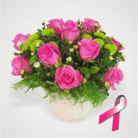 12 Pink Roses and Greenery in a Pot