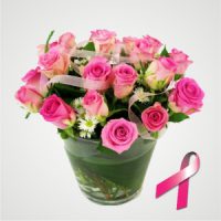 12 Pink Roses in a Small Vase