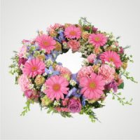 Funeral Sympathy Wreath of Pink Gerberas and Roses