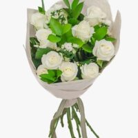 12 White Roses and Greenery Bouquet