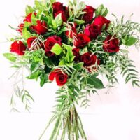 24 Red Roses and Ruscus Bouquet
