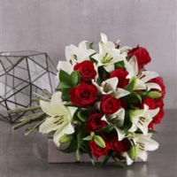Red Rose and White Lilies Bouquet