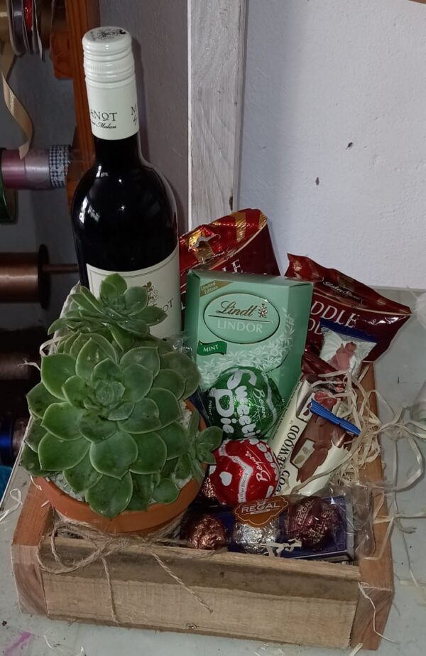 Red Wine Succulent Chocolate and Goodies Hamper