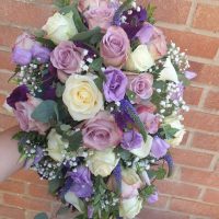 Bridal Flowers Bridal Bouquets Pink Purple and White Roses with pennygum