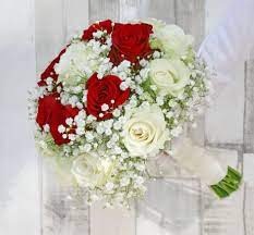 Bride bouquet White and red roses