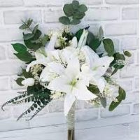 Bridal Flowers Brides Bouquet of White Lilies and Pennygum
