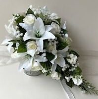 Cascading Bride Bouquet White roses and lilies