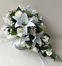 Cascading Bride bouquet White roses and lilies