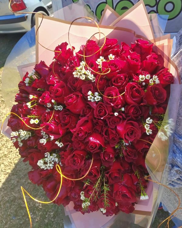 100 Red Roses with Gypsophila Bouquet Wrapped