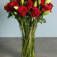 24 Red Roses and Lilies in a Vase