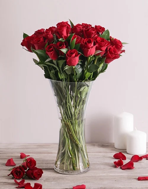 36 Red Roses in Clear Vase