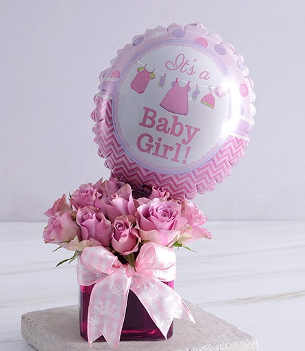 Baby Girl Roses and Balloon